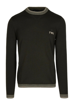 Emporio Armani logo-embroidered ribbed-knit jumper - Black