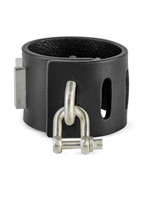 Parts of Four sterling silver Restraint leather staple-stud bracelet - Black