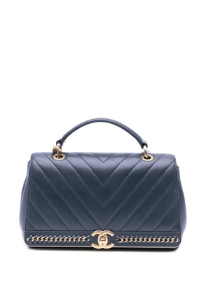 CHANEL Pre-Owned 2017-2018 Chevron Sheepskin Stitched Chain Top Handle Flap satchel - Black