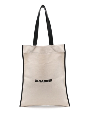 Jil Sander Flat embroidered-logo tote bag - Neutrals