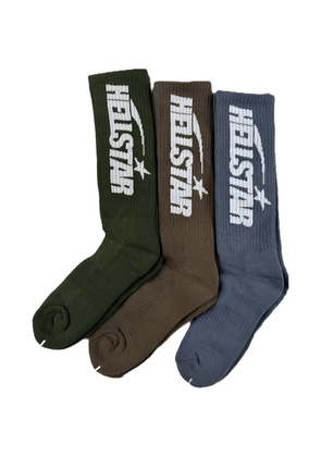 HELLSTAR logo-detail socks (set of three) - Green