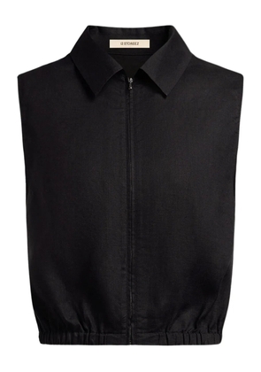 12 STOREEZ zip-front linen shirt - Black