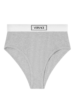 Versace logo-waistband fine-ribbed briefs - Grey