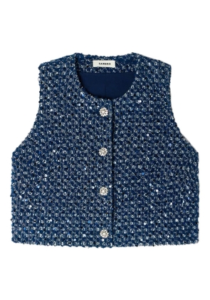 SANDRO sequin-embellished cropped waistcoat - Blue