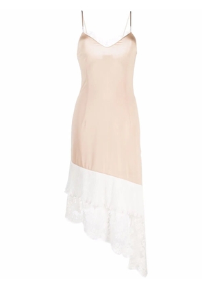 VETEMENTS lace-panelled asymmetric slip dress - Neutrals