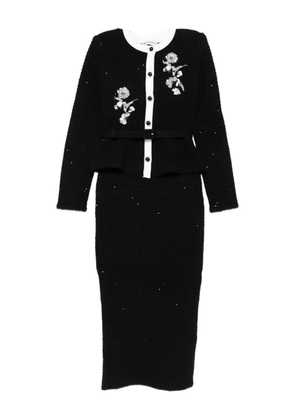 Self-Portrait floral-embellished knitted midi dress - Black