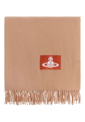 Vivienne Westwood fringed-edge logo-patch scarf - Neutrals