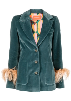 La DoubleJ Keaton feather-trim velvet blazer - Blue