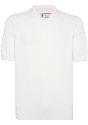Brunello Cucinelli pointed-flat collar cotton polo shirt - White