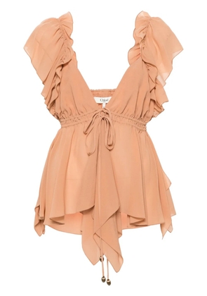 Chloé ruffled sleeveless silk blouse - Orange