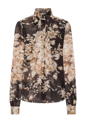 Dolce & Gabbana rose-print chiffon shirt - Brown