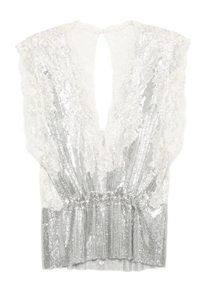 Rabanne lace-insert mesh gathered-waist top - Silver