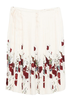 KHAITE pleated floral midi A-line skirt - Neutrals