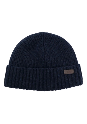 Barbour logo-patch ribbed-knit beanie - Blue