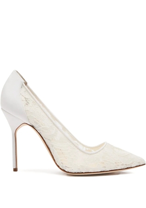 Manolo Blahnik 105mm Bbla Bride lace point-toe pumps - White