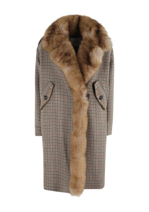 Bazar Deluxe faux-fur collar houndstooth-pattern coat - Neutrals