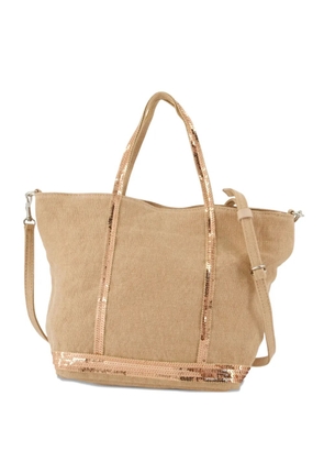 Vanessa Bruno small sequin-trimmed linen tote bag - Neutrals