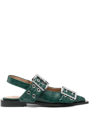 GANNI double-buckle pointed flat pumps - Green