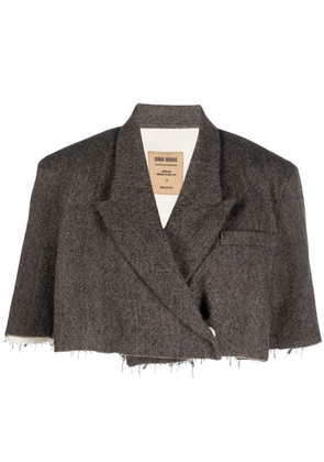 Uma Wang herringbone-pattern wool cropped blazer - Brown