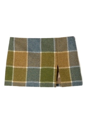 Miu Miu logo-detail checked mini skirt - Green