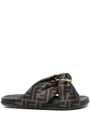 FENDI FF satin slides - Brown