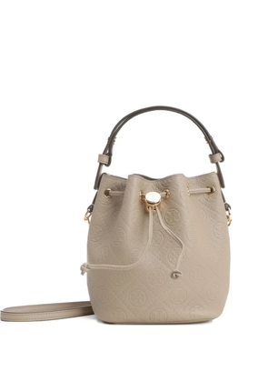 Tory Burch embossed-crest leather mini bucket bag - Neutrals