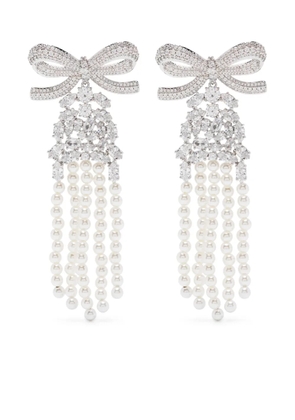 Self-Portrait Crystal Bow Pearl drop earrings - Silver