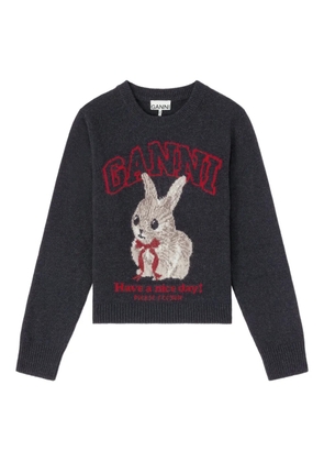 GANNI rabbit-print graphic sweater - Grey