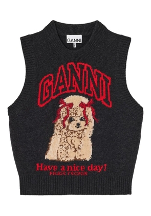 GANNI graphic knitted vest - Black