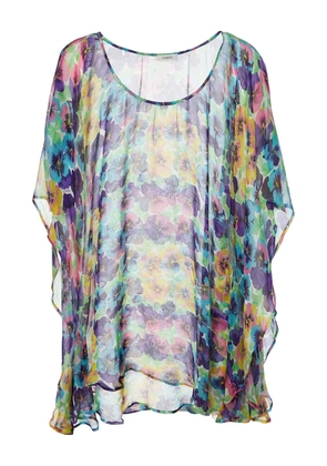 Versace Pre-Owned floral-print silk blouse - Blue