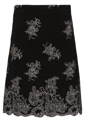 Giambattista Valli floral-embroidered tweed skirt - Black