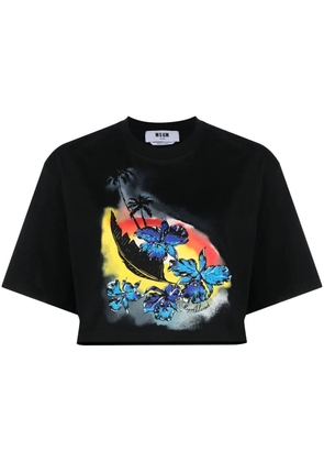 MSGM graphic-print cropped T-shirt - Black