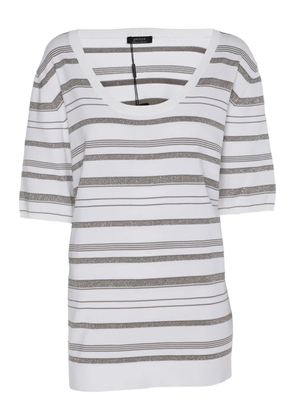 BASLER striped-pattern scoop-neck T-shirt - White