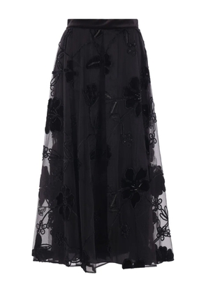 Elie Saab floral-embroidery textured midi skirt - Black