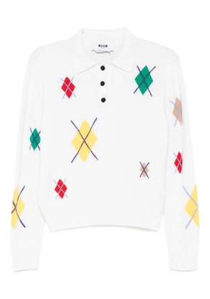 MSGM diamond-pattern polo-neck sweater - White