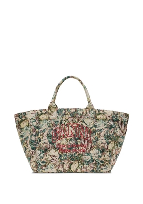 GANNI large floral-pattern tapestry-effect tote bag - Neutrals