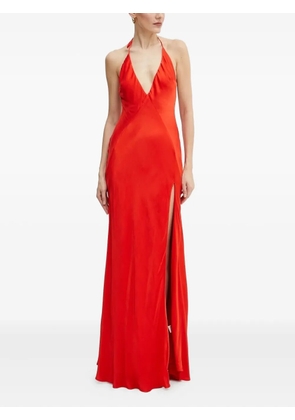 Bardot halterneck split maxi party dress - Red