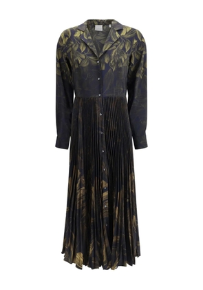 Sara Roka leaf-print pleated dress - Blue