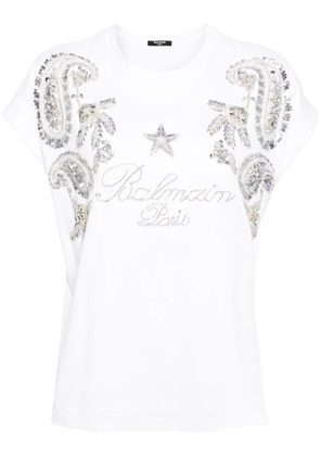 Balmain crystal-embellished cotton T-shirt - White