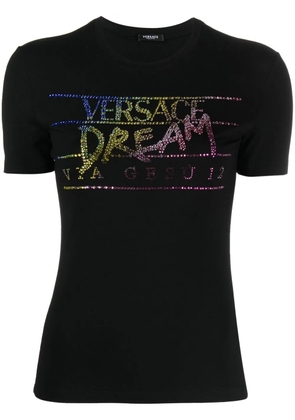 Versace rhinestone-embellished slogan T-shirt - Black