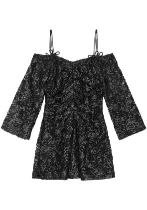 GANNI off-shoulder bow-pattern minidress - Black