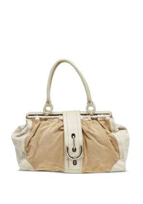 Tod's Vintage leather-trim canvas tote bag - Neutrals