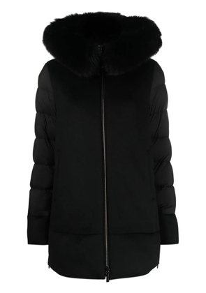 Moorer faux-fur trim puffer jacket - Black