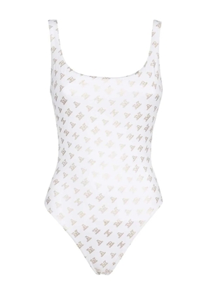 Max Mara logo-print swimsuit - White