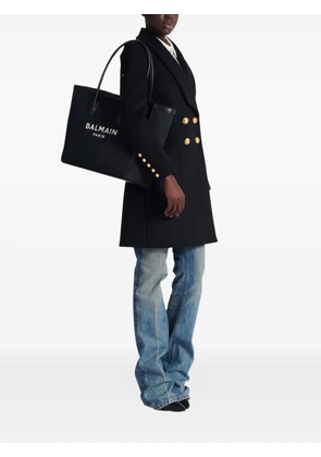 Balmain logo-plaque leather-trimmed tote bag - Black