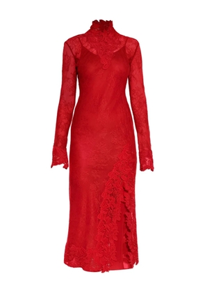 Blumarine lace-insert high-neck dress - Red