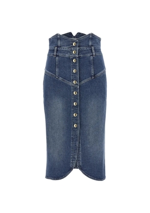 Elisabetta Franchi contrast-stitching high-waisted midi denim skirt - Blue