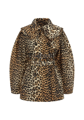 GANNI ruffle leopard trench coat - Brown