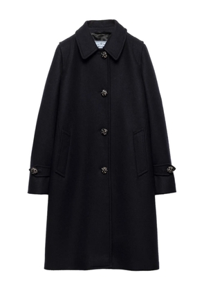 Prada Leather Button Wool Coat - Blue