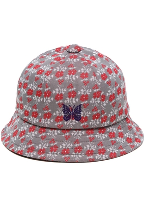 Needles logo-embroidered flower-print bucket hat - Grey